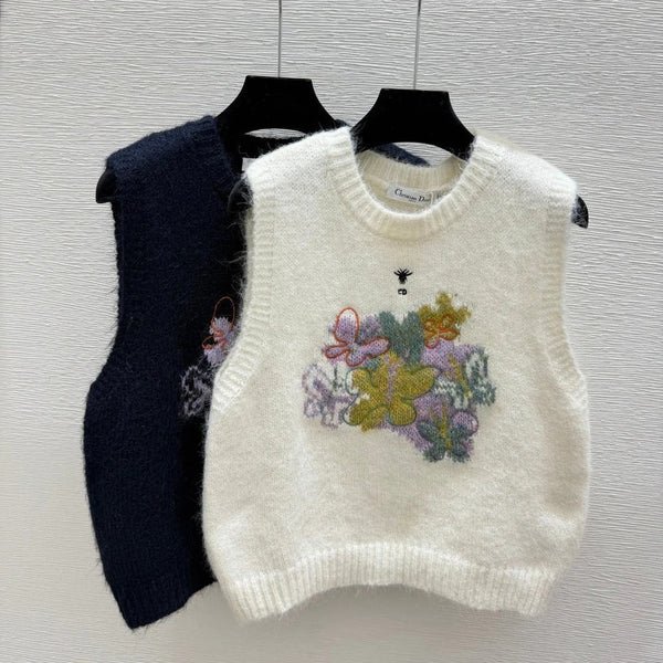 CD 2026 Floral Crew Neck Knitted Vest Wool 244644