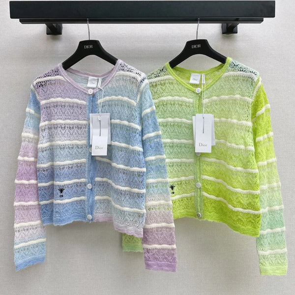 CD 2026 Striped Crew Neck Knit Cardigan Wool 787445