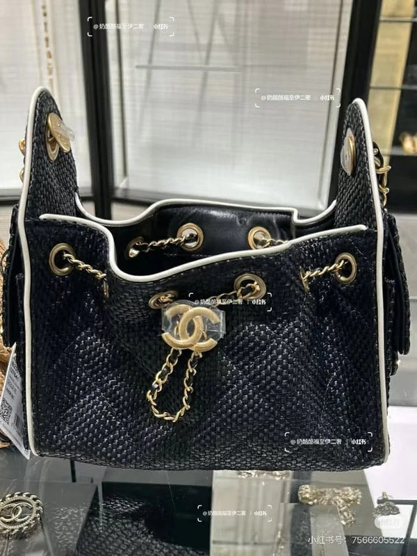 CC 2026 Hobo Bag 22cm Black Woven Leather