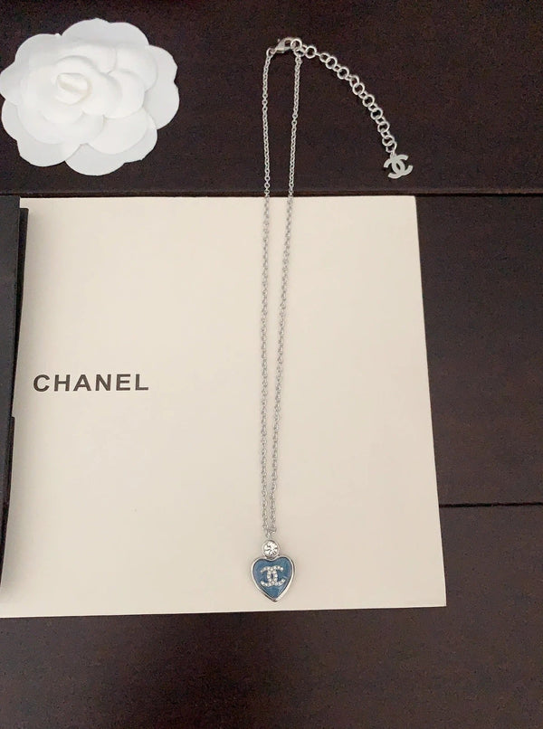 CC Vintage Heart Blue Sliver Necklaces