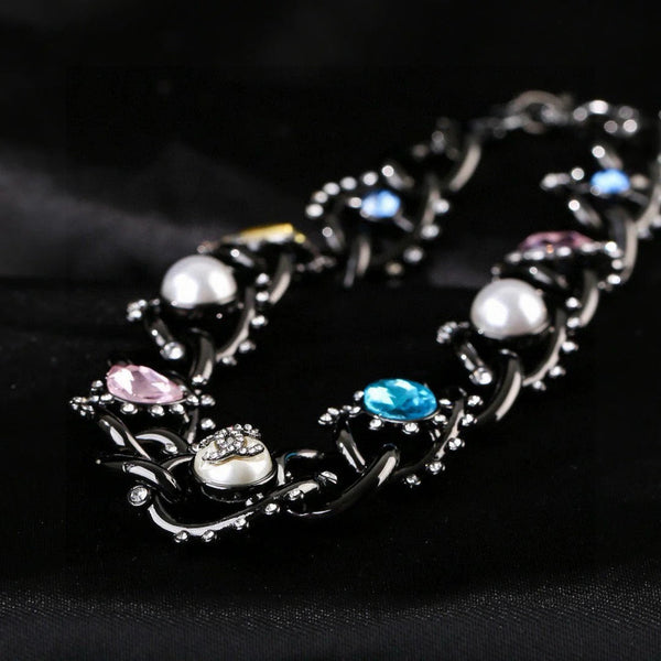 CC Multicolor Crystal Pearl Black Necklace