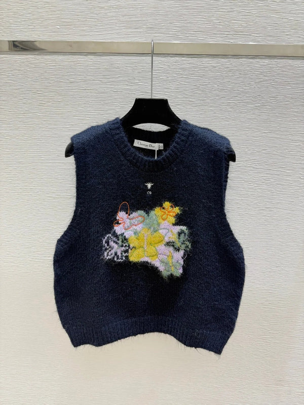 CD 2026 Floral Crew Neck Knitted Vest Wool 244644