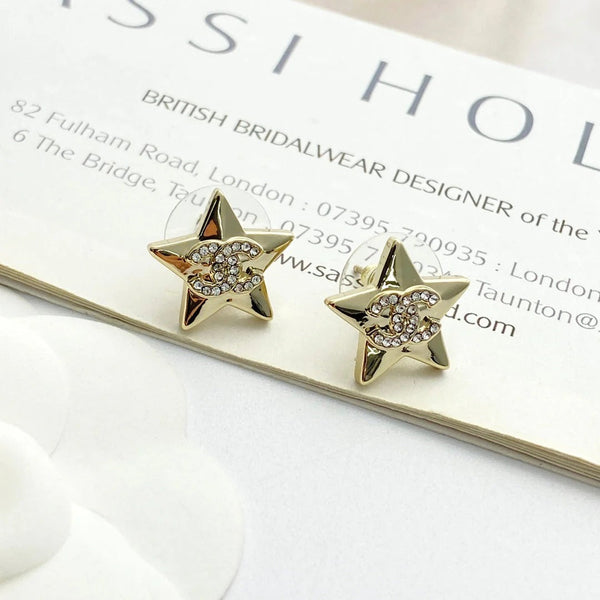 CC Light Gold Double C Star Earrings