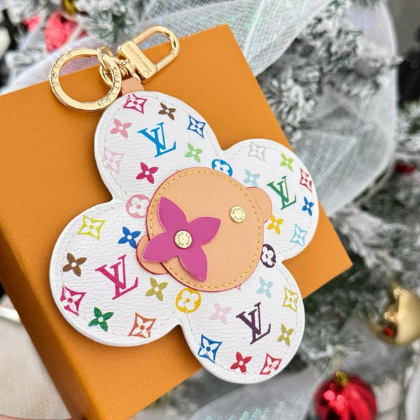 LV x TM Vivienne Head Bag Charm in Monogram Multicolor White Canvas