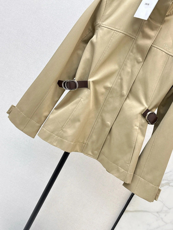 CD 2026 Mid-Length Trench Coat with Double-Sided Leather Belt Cotton 776504