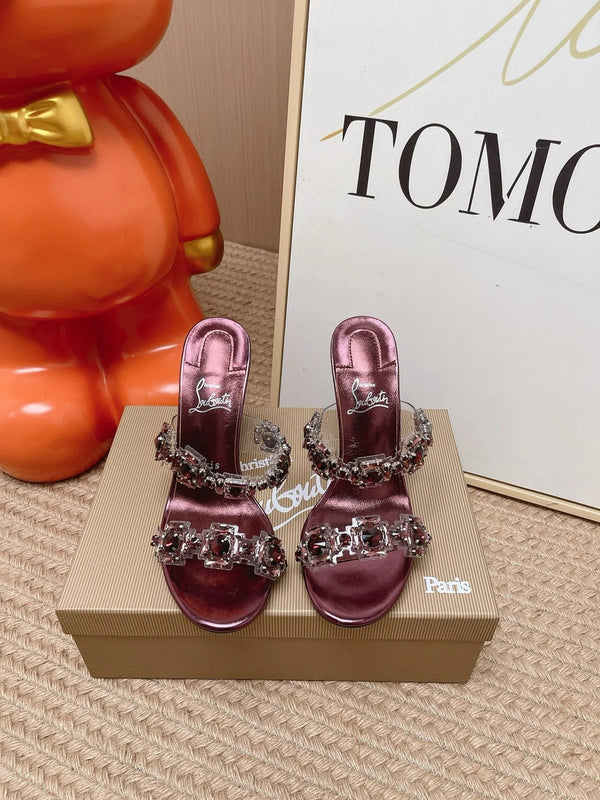 CL Just Jewel Strass Mules Burgundy Oversized Crystals PVC Leather 855235