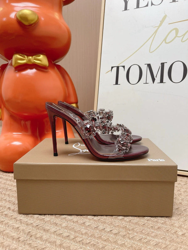 CL Just Jewel Strass Mules Burgundy Oversized Crystals PVC Leather 855235