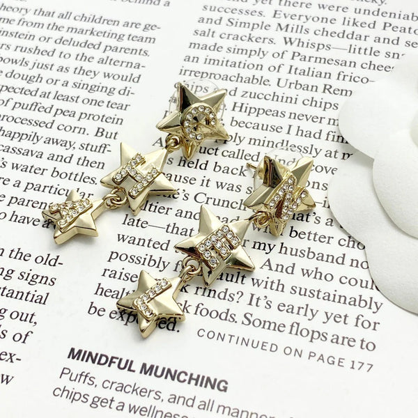 CC Light Gold Double C 3 Star Earrings