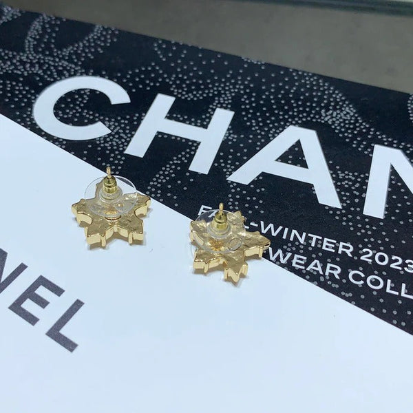 Chanel 2026 Full Diamond Double C Gold Five-Pointed Star Stud Earrings