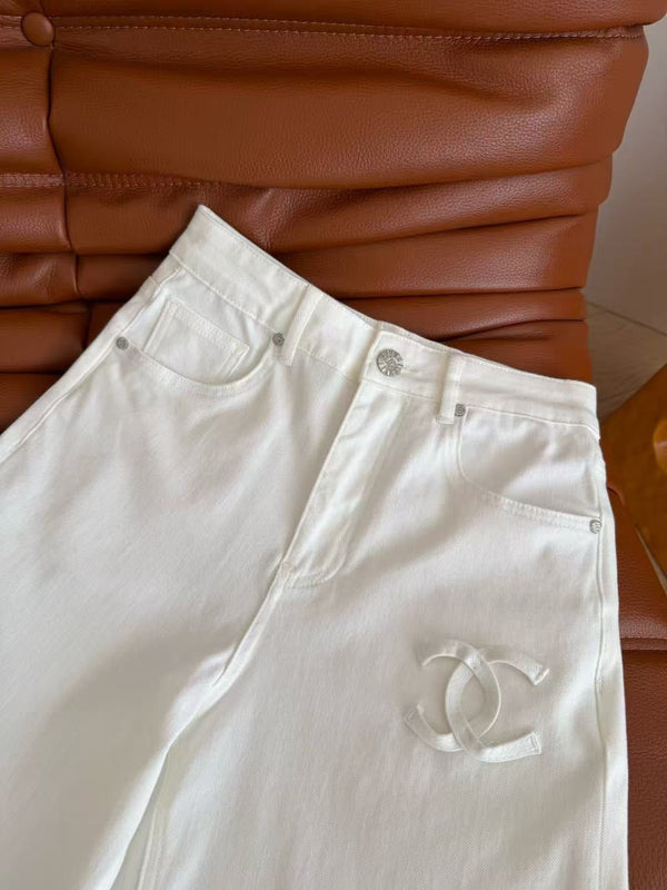 CC 2026 Double C Logo Jeans White Cotton