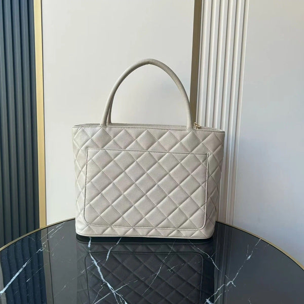 CC 2026 Medallion Tote Bag 30cm Light Grey Caviar Cowhide