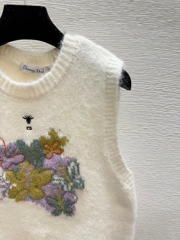 CD 2026 Floral Crew Neck Knitted Vest Wool 244644