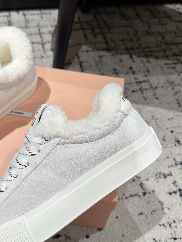 Miu 25 Small Bow Sneaker Gray White Suede Wool 541920