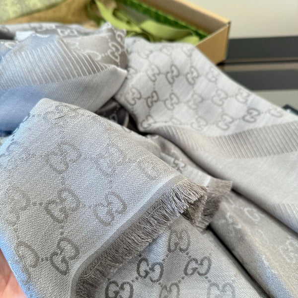 GG Scarf 140CM Gray Twill Silk 293463