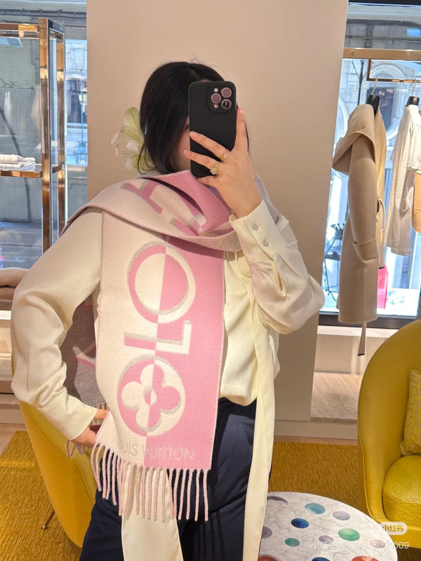 LV 25 Scarf 180cm Pink Gray Wool 293484