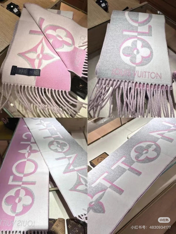 LV 25 Scarf 180cm Pink Gray Wool 293484