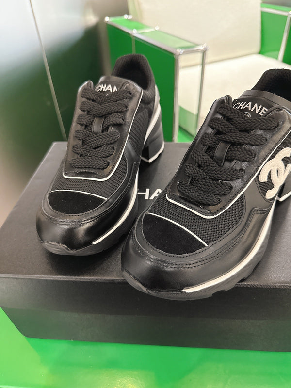 Chanel Low-Top Sneakers 30mm Black Calfskin Leather and Mesh 507543