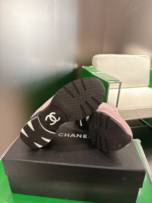 Chanel Low-Top Sneakers 30mm Pink and Grey Calfskin Leather and Mesh 507544