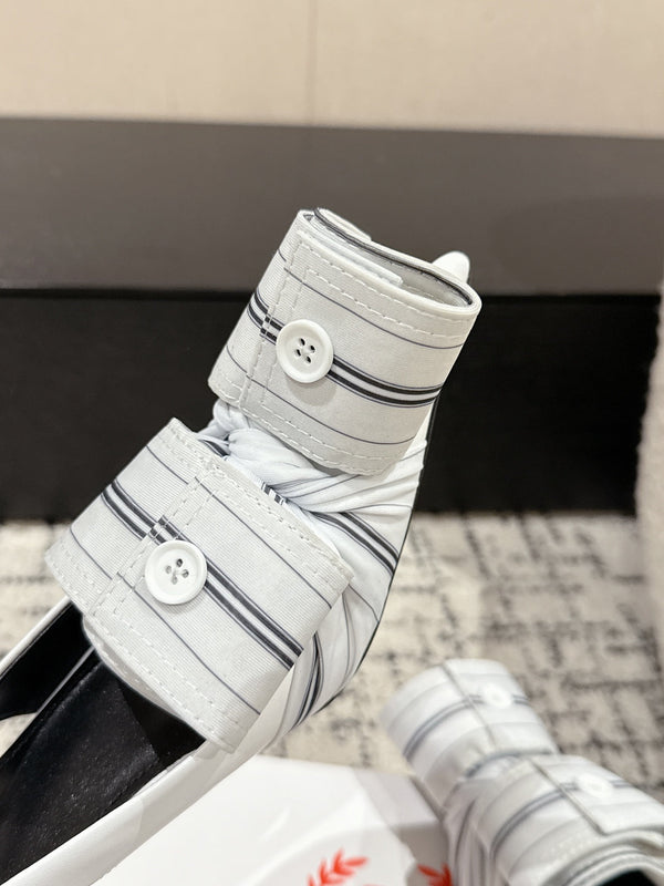 KNIFE CHEMISE 45MM SLINGBACK IN WHITE MIX BLACK COTTON AND CALFSKIN