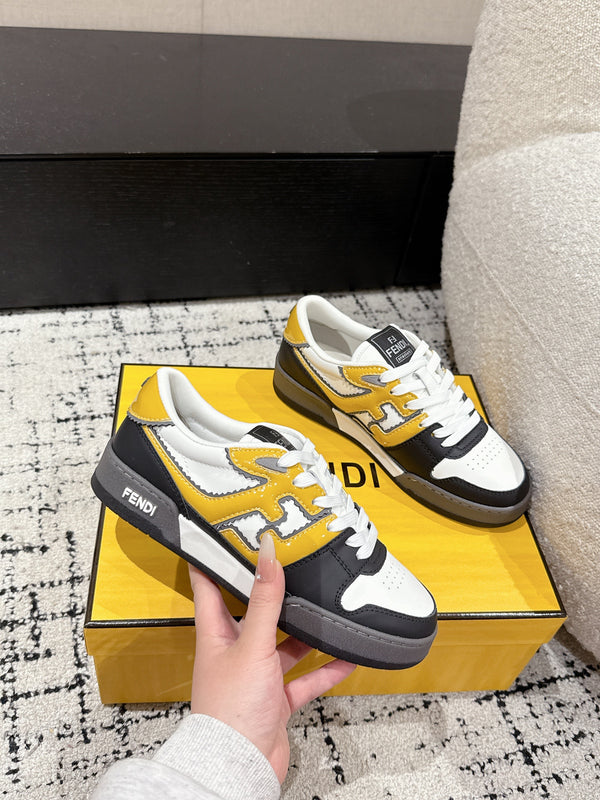Fendi Match Trainers Black Yellow Leather 679606