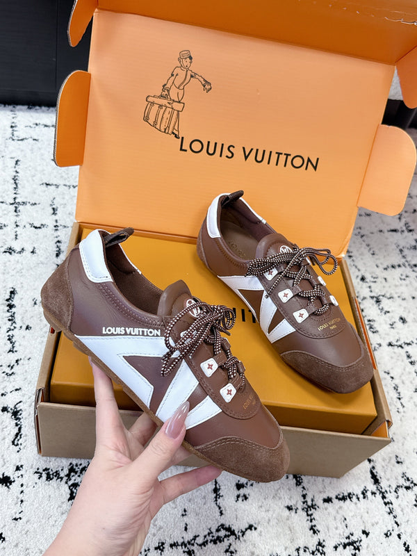 LV Sneakerina Sneaker Brown White Suede Leather 616977