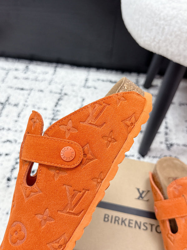 LV Cosy Comfort Mules Orange Brown Monogram Suede 616984