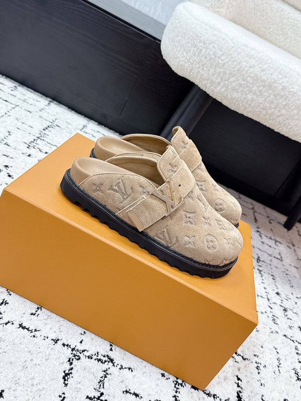 LV Cosy Comfort Mules Light Brown Monogram Suede 616990