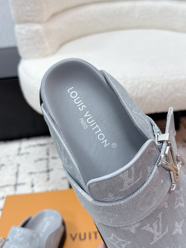 LV Cosy Comfort Mules Light Grey Monogram Denim 616993