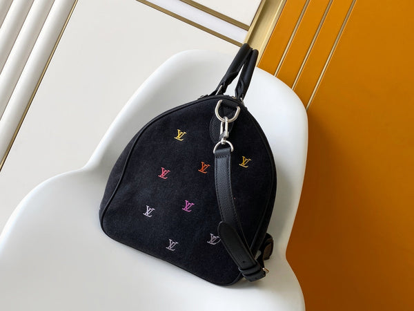 LV Speedy 40 Bandoulière Bag Black Denim Leather 252470