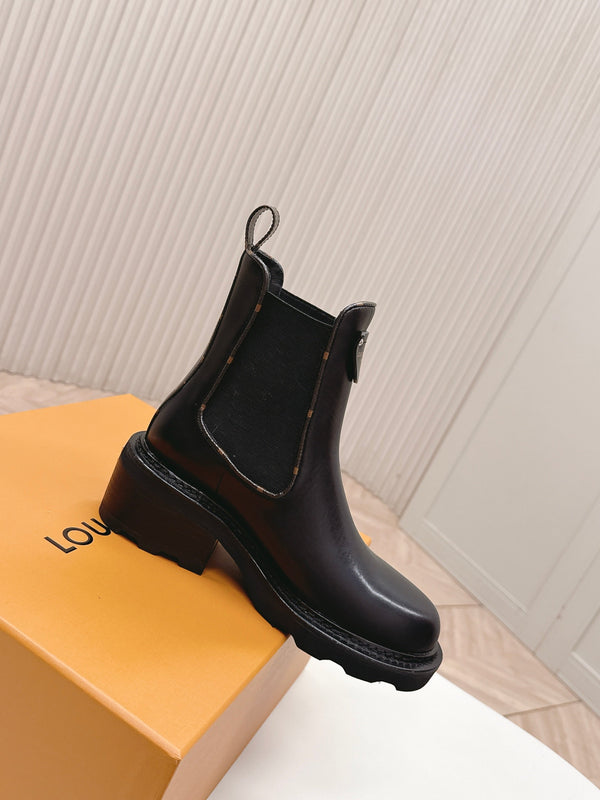 LV 2026 Beaubourg Platform Ankle Boot Black Calfskin 595465