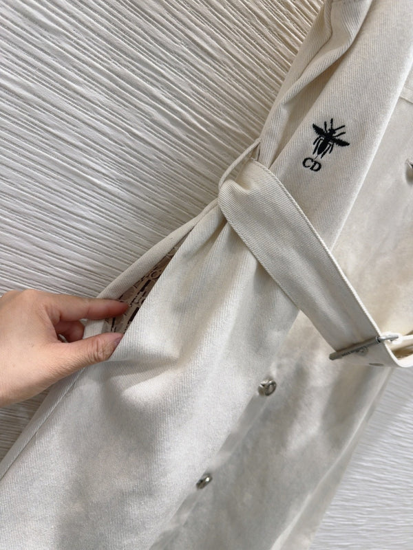 CD 2025 Short-sleeved Shirt Dress Light Beige Cotton