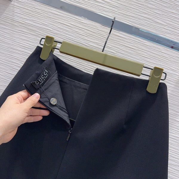 GG Crêpe Skirt With Double G Button Black Wool 346672
