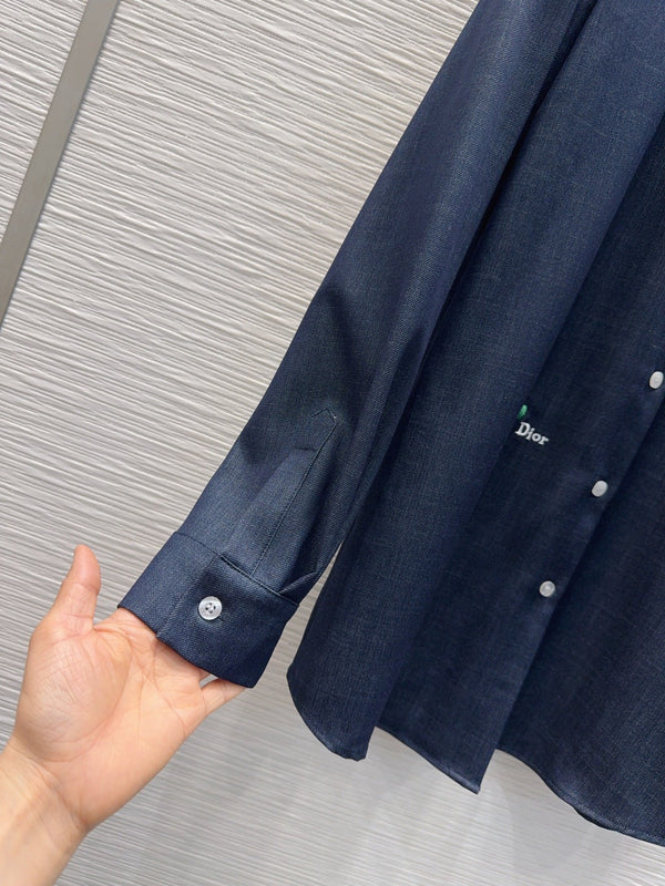 CD Denim Shirt Oblique Patterned Pockets Dark Blue Polyester Viscose 351282