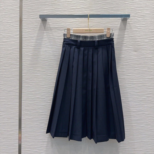 Miu SS26 Set Polo Shirt Pleated Skirt Navy Blue Polyester Cotton 351275