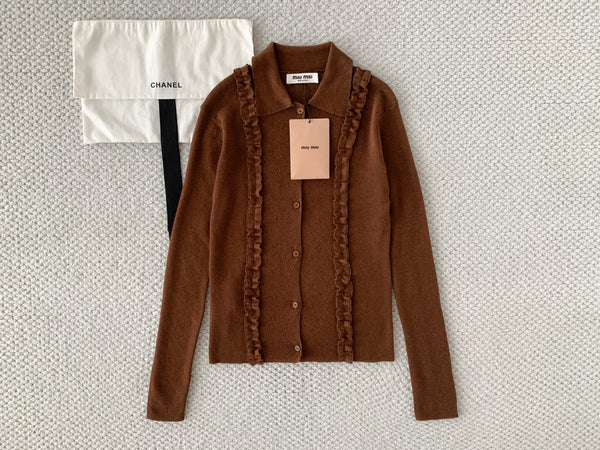 Miu 26s Cardigan Brown Cashmere Silk 380641