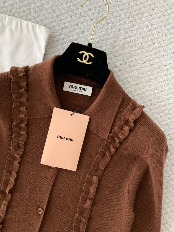 Miu 26s Cardigan Brown Cashmere Silk 380641