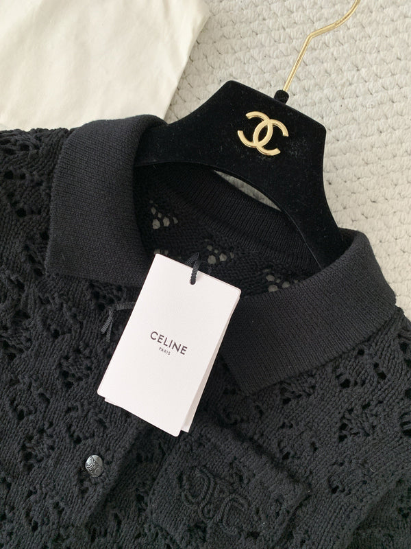 CL Mini Dress Black Cotton Pointelle 380652
