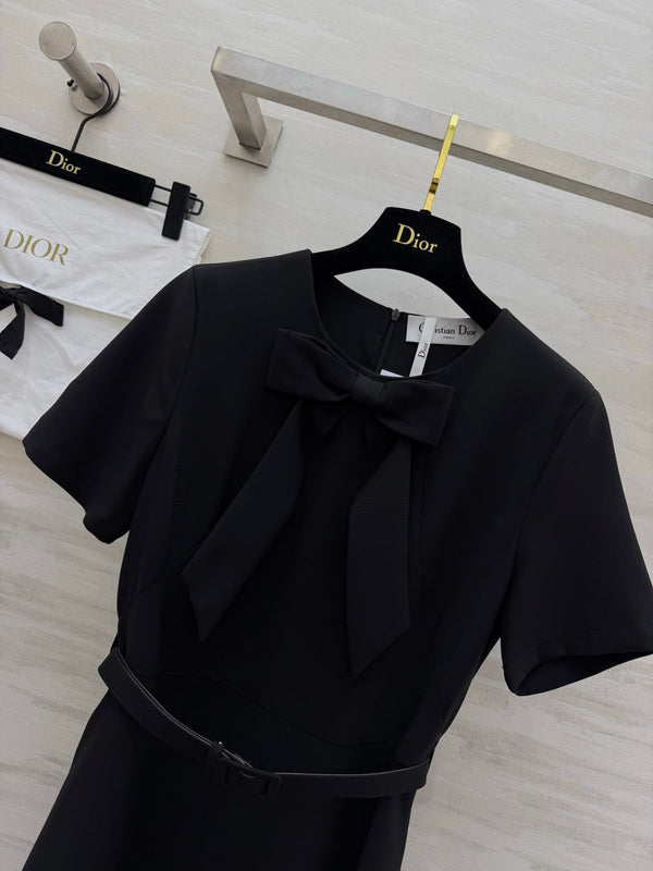 CD 26s Mid-Length Belted Dress Black Wool Silk 394161