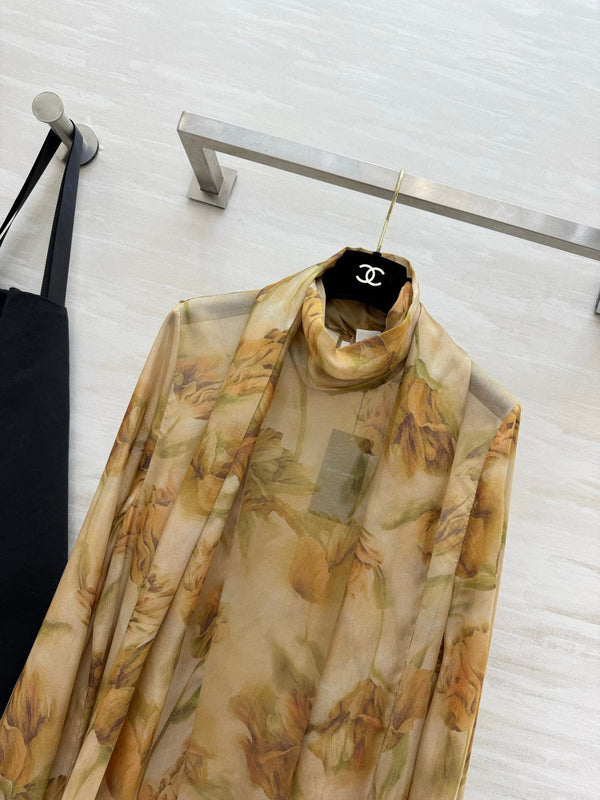 YSL Lavallière Leopard-Print Blouse Beige Silk 397064