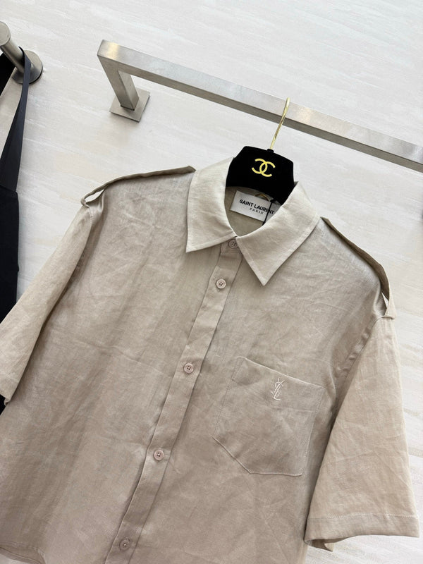 YSL 26s Short-Sleeve Shirt Cream Linen 397024