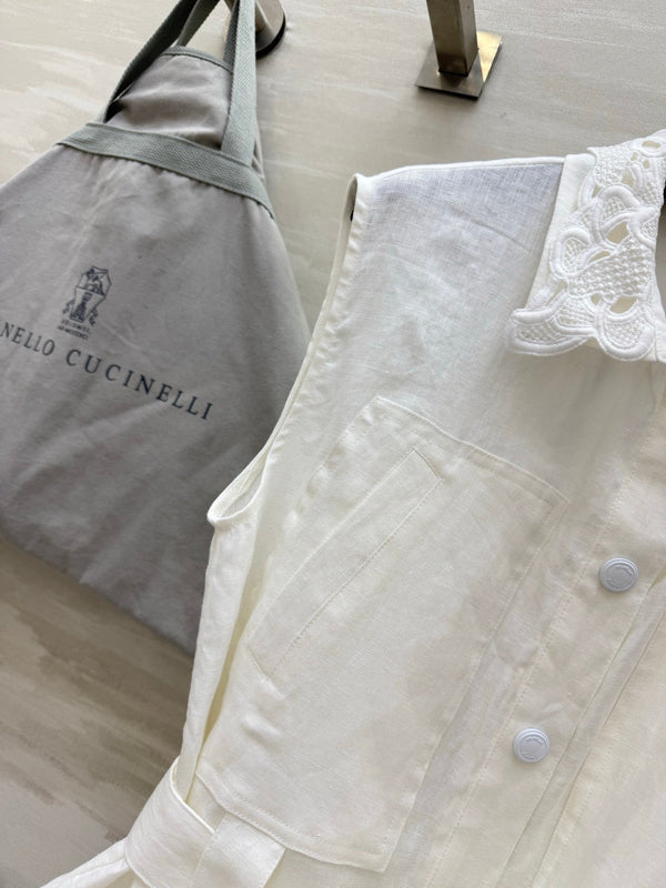 Brunello Cucinelli Vest White Linen 396979