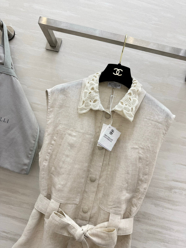 Brunello Cucinelli Vest Cream Linen 396981
