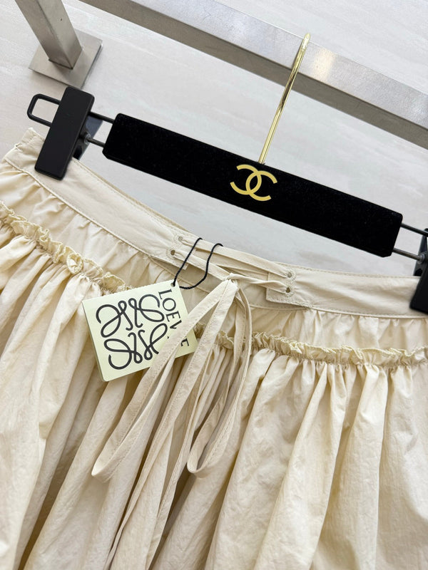 Loew 26s Drawstring Mini Skirt Cream Cotton 398858