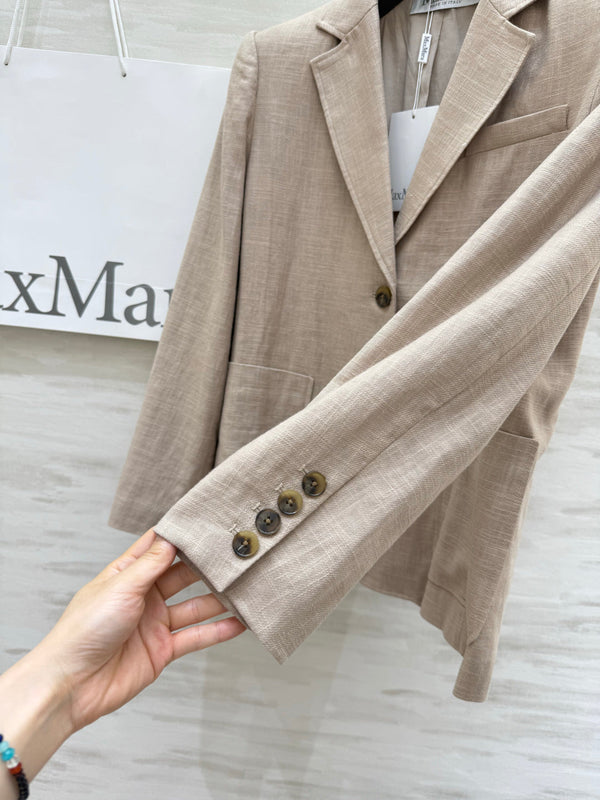Max Mar Single-Breasted Blazer Light Khaki Linen 398830