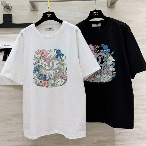 CC 2026 Floral Rhinestone T-shirt Cotton 681379