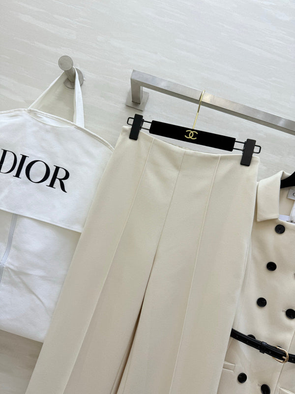 CD 26s Set Belted Jacket & Pant Ecru Virgin Wool and Silk 414131