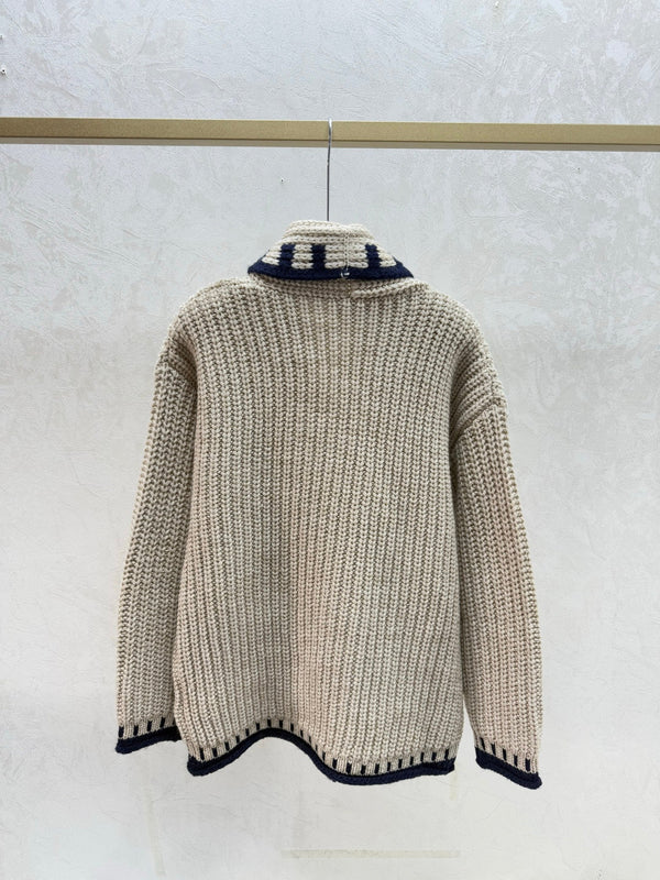 Chanel 2025 Cardigan Beige Blue Wool