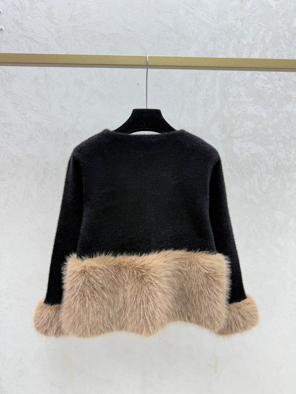 Chanel 2025 Cardigan White and Black Wool Faux Fur Trim