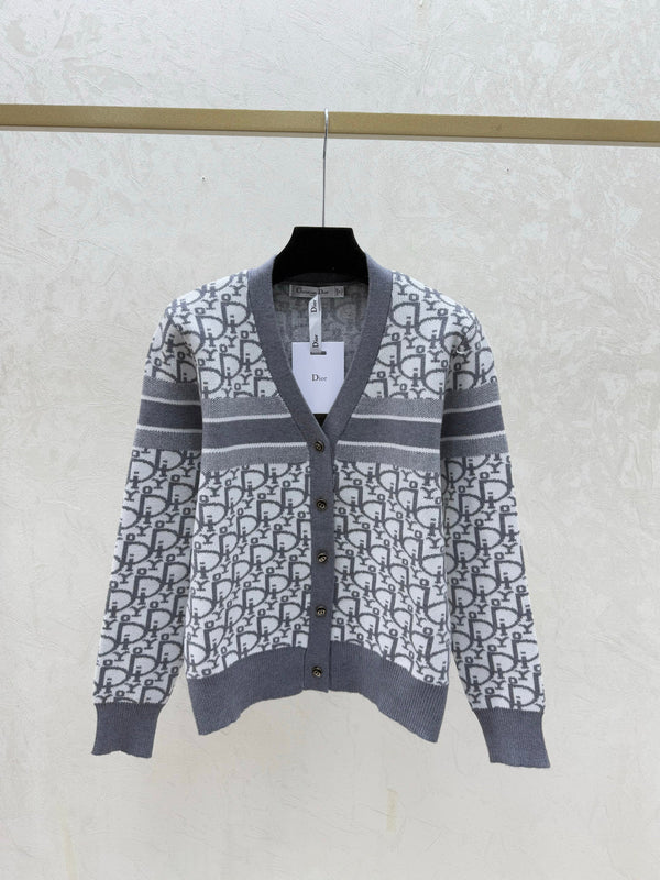 Dior 2025 Oblique Cardigan Gray and Blue Wool