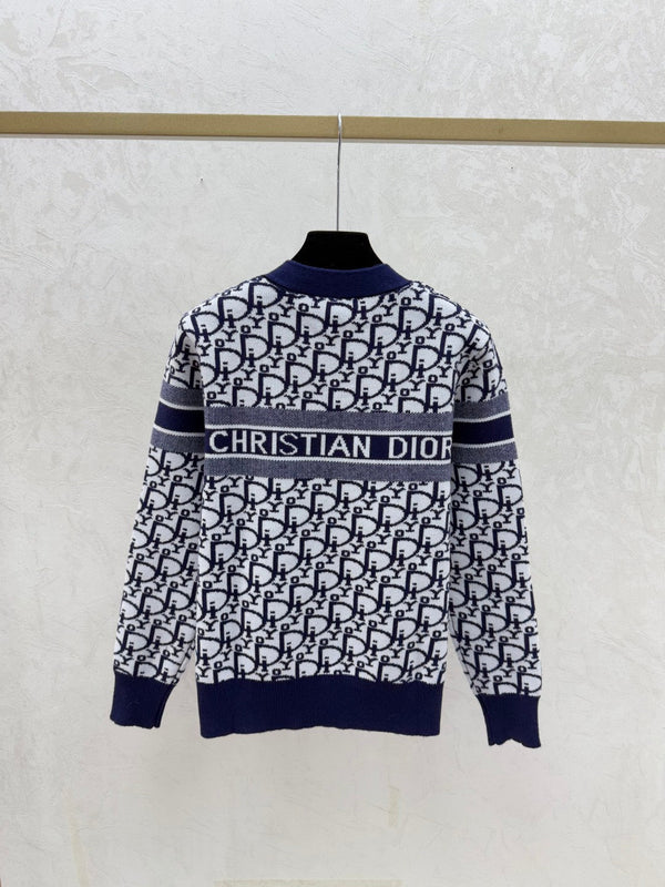Dior 2025 Oblique Cardigan Gray and Blue Wool